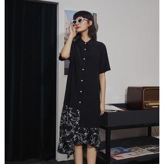 Short-sleeve Chiffon Panel Shirt Dress