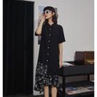 Short-sleeve Chiffon Panel Shirt Dress