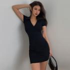 Collared Deep V-neck Skinny Mini Dress In 5 Colors