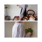 Drawstring-sleeve Mandarin-collar Blouse