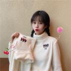 Long-sleeve Embroidered Turtle-neck T-shirt