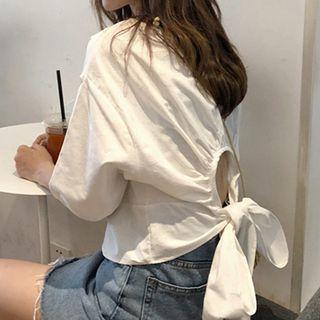 Bow Back Elbow-sleeve Top