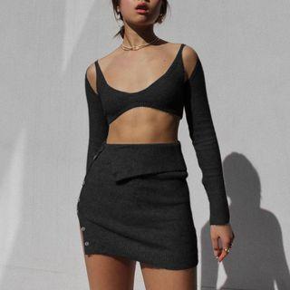 Set: Long-sleeve Shrug + Camisole Top + Skirt