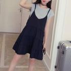 Set: Plain Short Sleeve T-shirt + Plain Slipdress