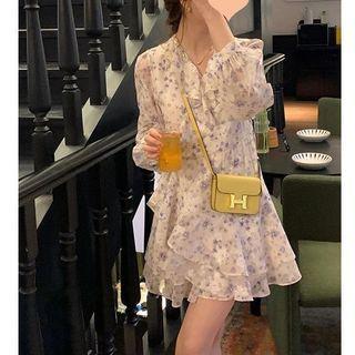 Long-sleeve Floral A-line Dress / Blouse