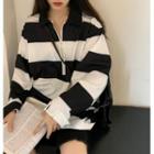 Collar Striped Sweatshirt Stripe - Black & White - One Size