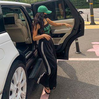 Piped Pleated Wide-leg Pants