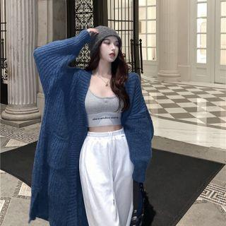 Plain Midi Cardigan Blue - One Size