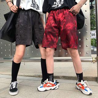 Dragon Print Loose-fit Shorts