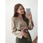 Square-neck Long-sleeve Cotton Blouse
