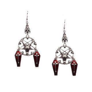 Coffin Drop Earring 1 Pair - Coffin Drop Earring - Silver & Red - One Size
