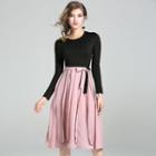 Mock Two-piece Long-sleeve A-line Midi Dress