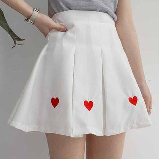 Embroidered Heart Accordion Mini Skirt