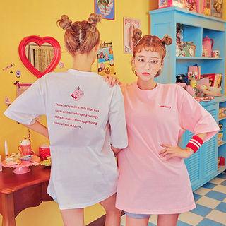 Strawberry Milk Lettering Cotton T-shirt