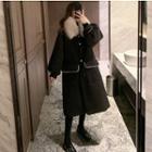 Faux Fur-trim Bubble-sleeve Wool Coat Black - One Size