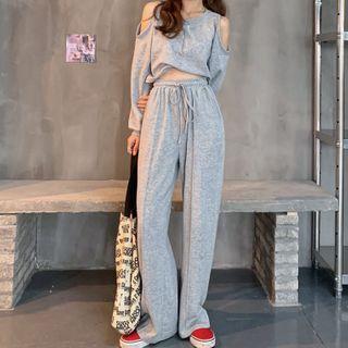 Cold-shoulder Pullover / High-waist Wide-leg Pants