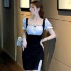 Two-tone Lace Trim Mini Bodycon Dress