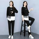 Set: Lettering Mock Two Piece Sweatshirt + Drawstring Sweatpants