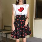 Heart Print Tank Top / Flared Skirt