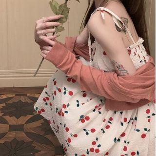 Spaghetti Strap Cherry Print Mini A-line Dress / Cardigan