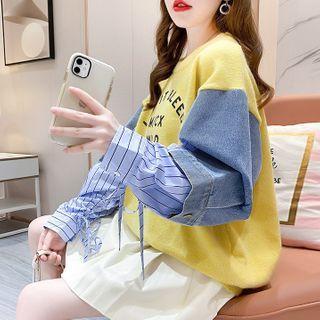 Denim Panel Lettering Sweater