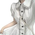 Puff-sleeve Frill Trim Mini Shirt Dress