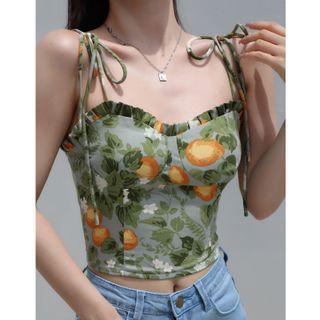 Print Lace-up Camisole Top