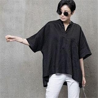 Mandarin-collar Oversized Linen Shirt