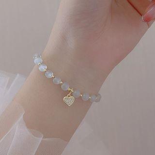 Heart Bead Bracelet Transparent White - One Size