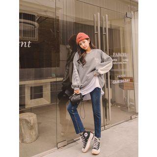 Letter-printed Contrast-panel Oversized Pullover