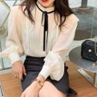 Puff-sleeve Knit Blouse Milky White - One Size