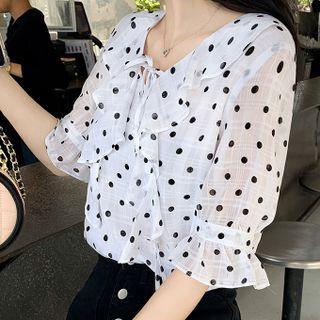Dots Chiffon V-neck Short-sleeve Shirt