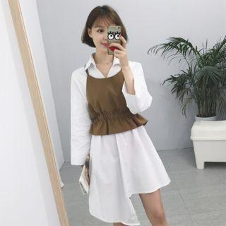 Set: Long-sleeve Shirt Dress + Strappy Top