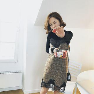 Lace Trim Plaid Spaghetti Strap Dress