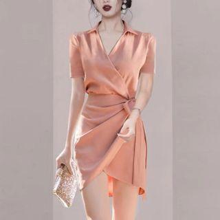 Collared Tie-strap Mini Bodycon Dress