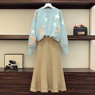Star Sweater / Midi A-line Skirt / Set