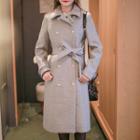 Faux-pearl Button Wool Blend Coat With Sash