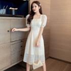 Short-sleeve Square-neck Plain Lace A-line Dress