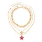 Set: Flower / Angel Pendant / Chunky Alloy Necklace Gold - One Size