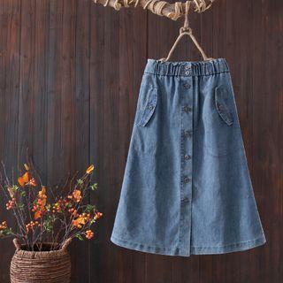 High-waist Single-breasted Denim A-line Skirt
