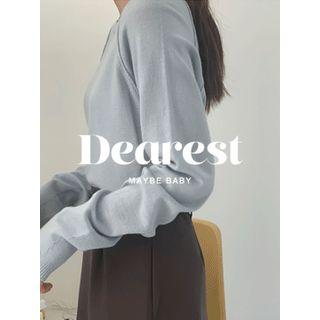 Raglan Seam-trim Knit Top Blue - One Size