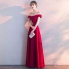 Embroidered Mesh Panel Short-sleeve A-line Cocktail Dress / Sheath Evening Gown