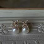 Pearl Sterling Silver Ear Stud 1 Pair - Gold & White - One Size