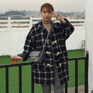 Plaid Toggle Coat As Shown In Figure - One Size