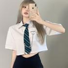 Set: Short-sleeve Crop Shirt + Chained Tie