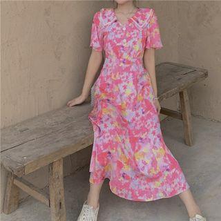 Floral Sailor-collar A-line Dress As Shown In Figure - One Size