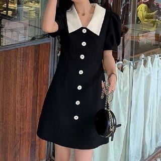 Puff-sleeve Collar Mini Sheath Dress