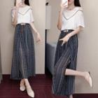 Set: Short-sleeve Top + Crop Wide Leg Pants