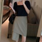 Puff-sleeve Top / Asymmetric A-line Skirt