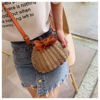Oval Shape Straw Crossbody Bag